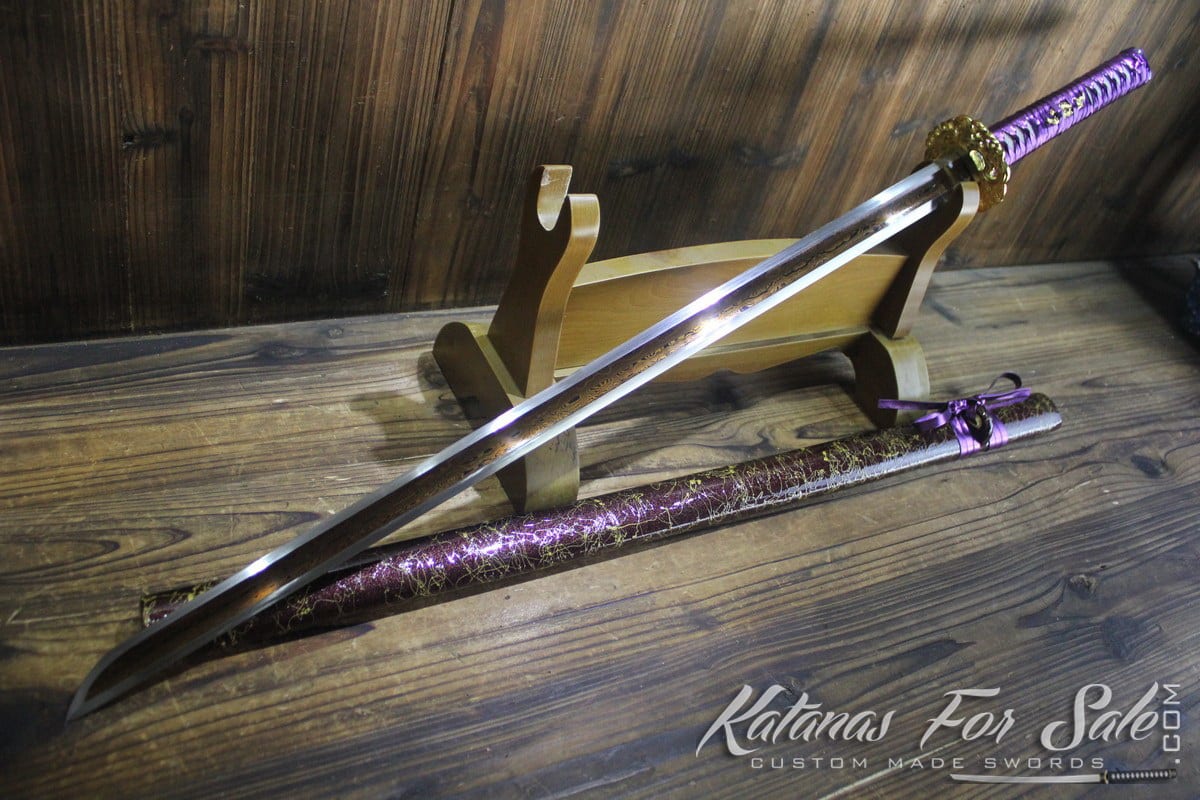 Red Damascus Steel Japanese Samurai Sword Handmade Full Tang Ninja Straight Blad 