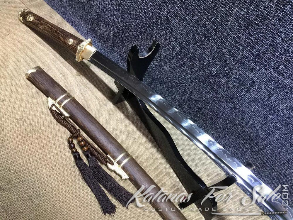 T10 Steel Clay Tempered Blade Japanese Sword Katana Python Tsuba Rosewood Saya 